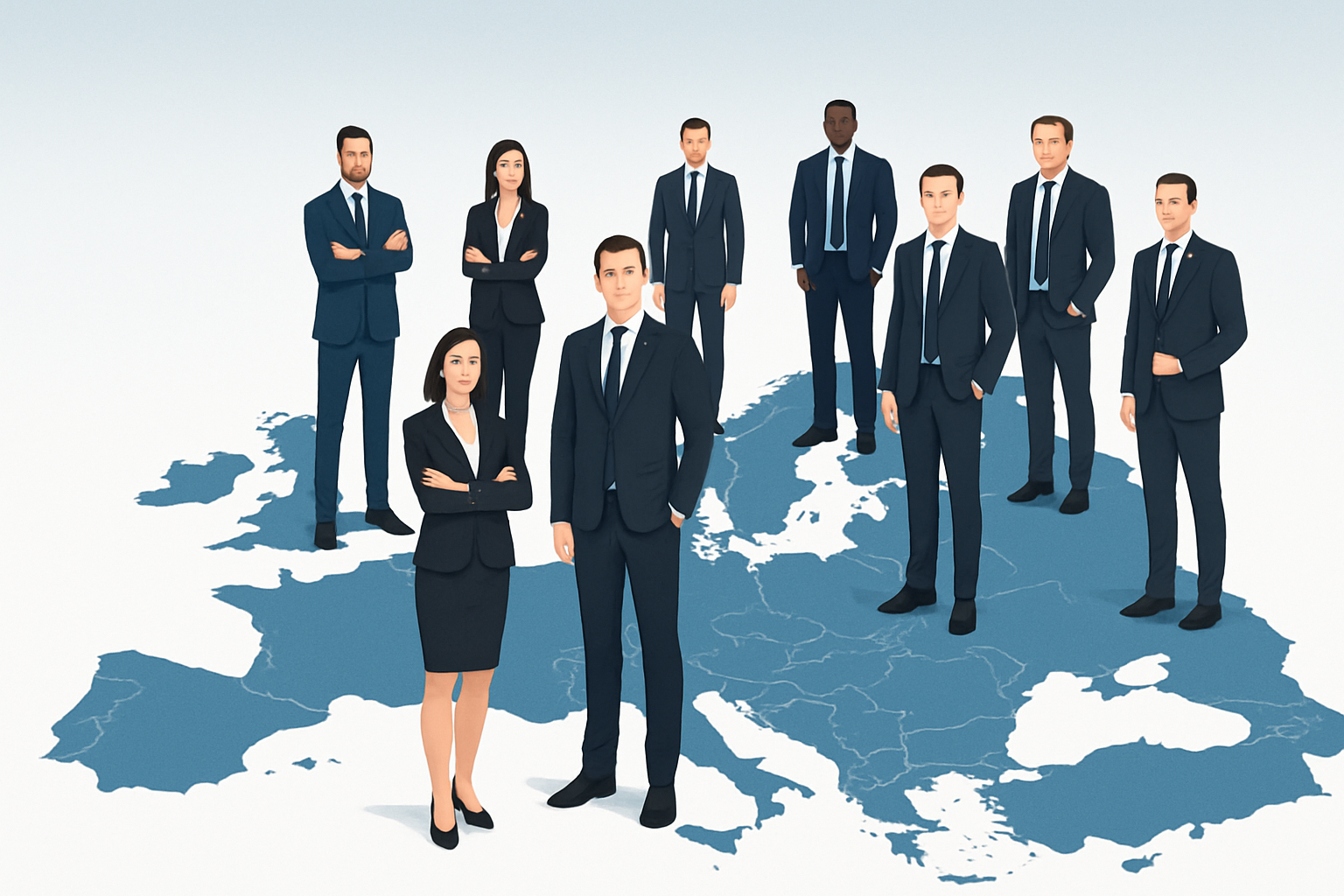 欧州の地図とビジネスパーソン