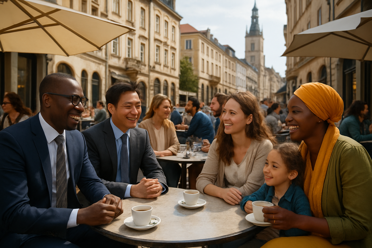 駐在員が現地の人々と笑顔で交流するイメージ