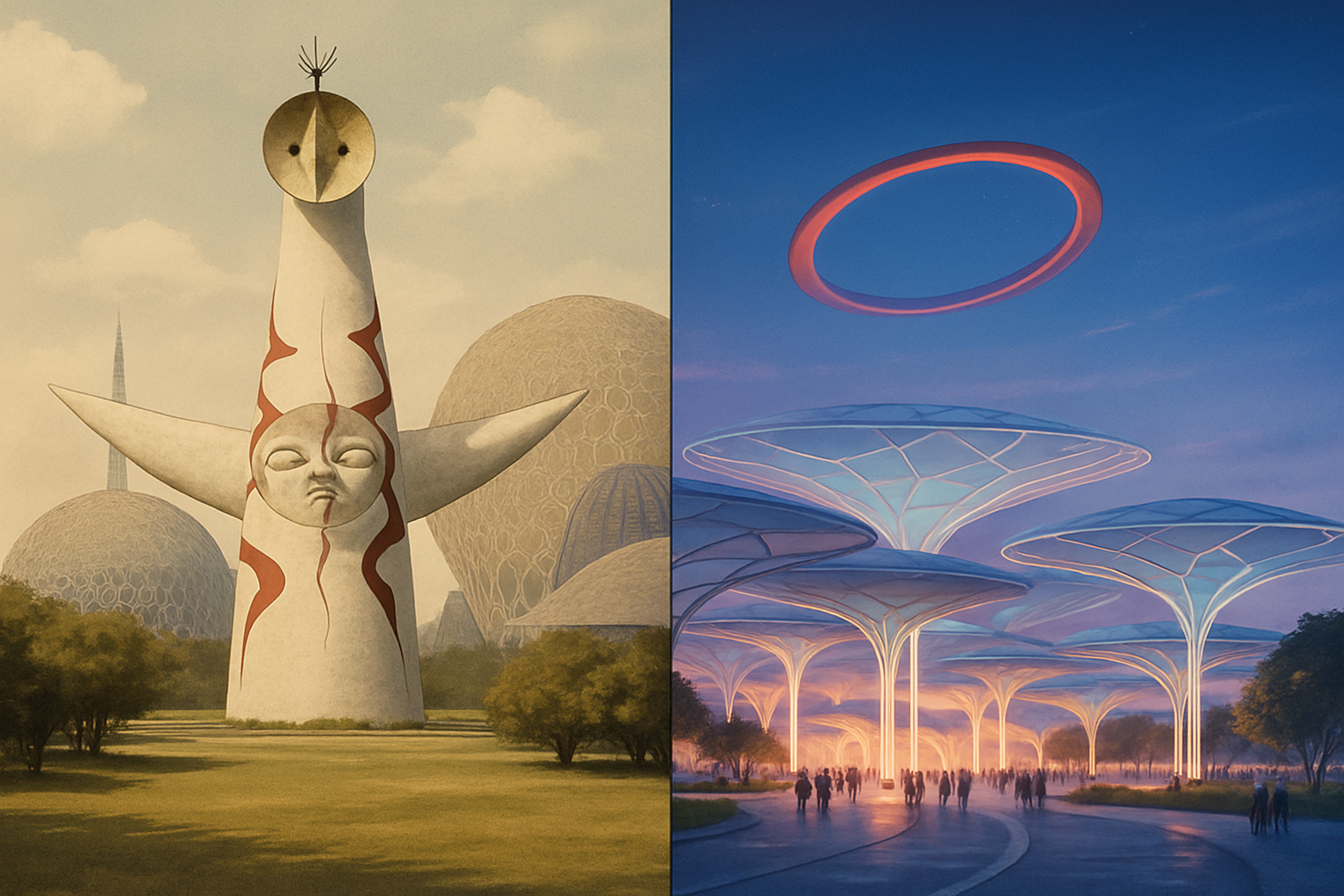 過去の万博と大阪万博2025の象徴的な建造物の比較