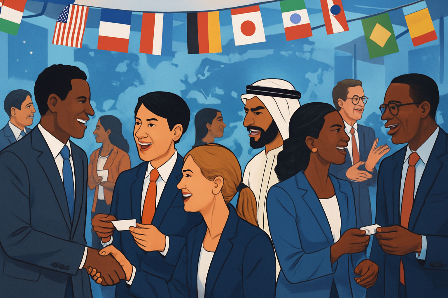 世界中の人々が交流し、ビジネスを行う様子