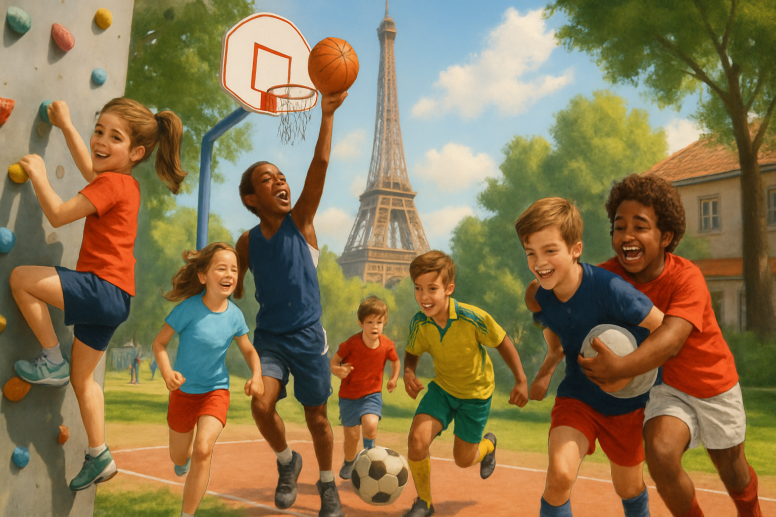 子供たちが様々なスポーツを楽しんでいる様子