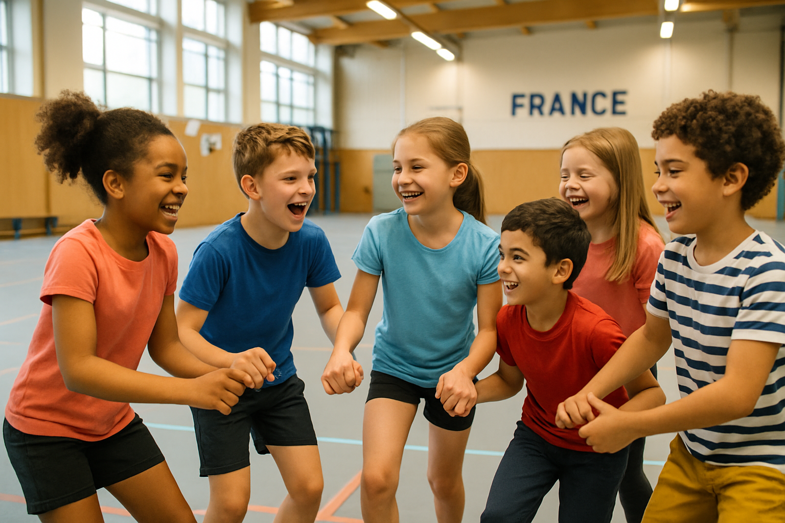 子供がスポーツソントルで友達と楽しそうにしている様子