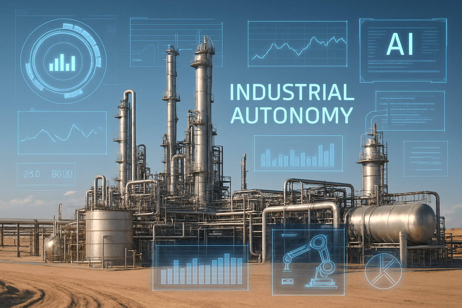 石油プラントとAIのグラフを組み合わせた画像