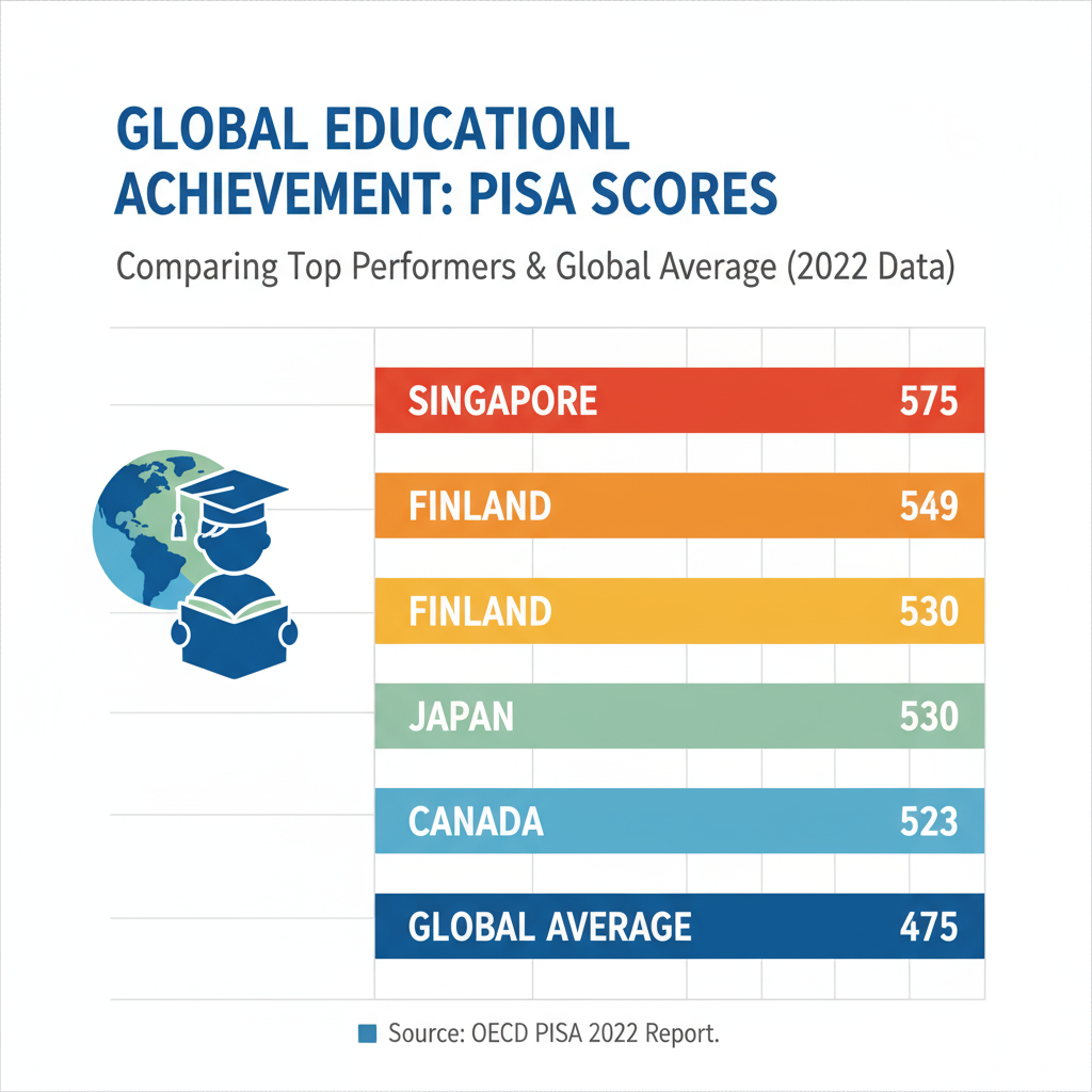 PISAの教育データをイメージした、グローバルな教育格差を示すグラフ画像