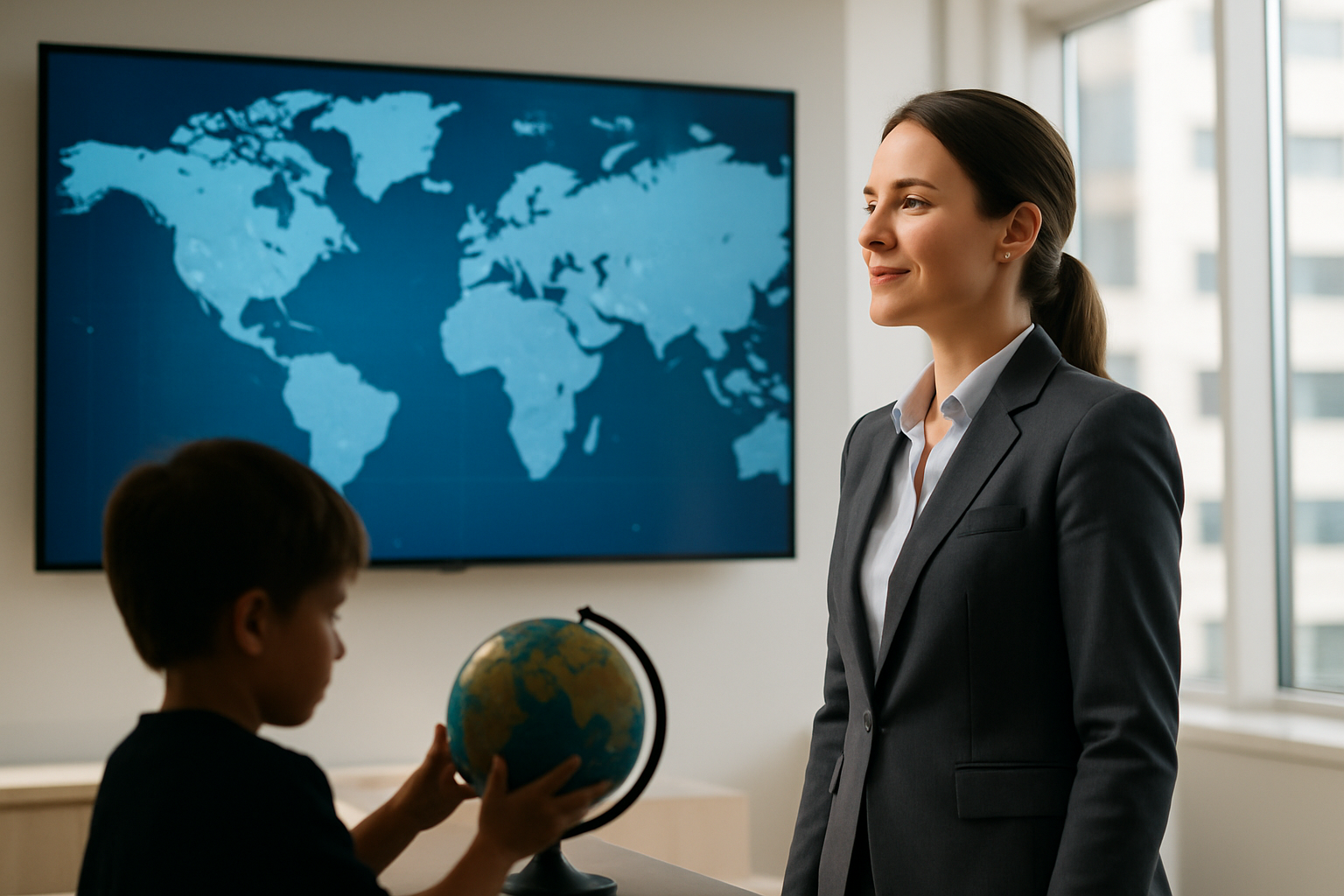 グローバルビジネスと家族のバランスを象徴する画像