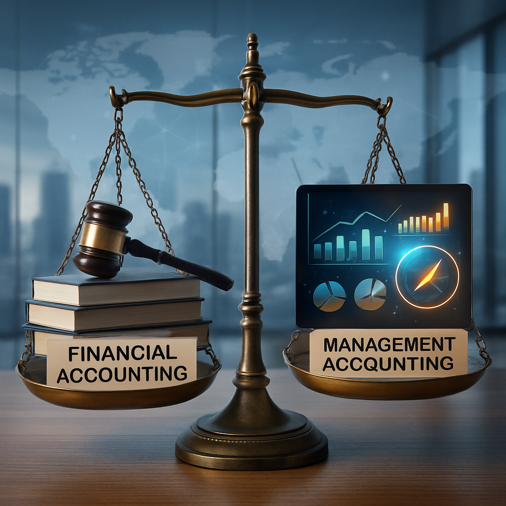 管理会計と財務会計の対比:天秤の画像
